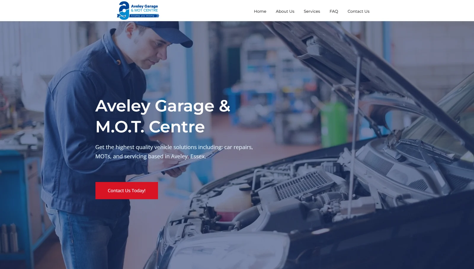 Aveley Garage website displayed on desktop